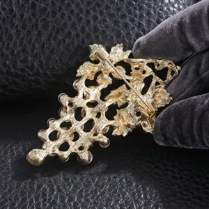 Vintage gold tone grape brooch back detail, elegant rhinestone pin accessory for women clothes.