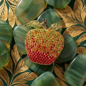 Exquisite gradient rhinestone apple brooch, stylish fruit pin, luxury fashion accessory for women.