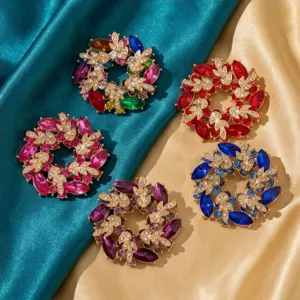 Vintage Zinklegierung Strass Blume Kranz Brosche Für Damen Luxus Floral Strass Anstecknadeln Galvanisiert Kleidung Schmuck Geschenk