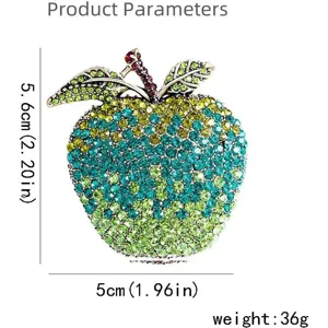 Exquisite gradient rhinestone apple brooch for women, elegant fashion fruit lapel pin accessory.
