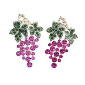 French vintage grape brooch sparkling rhinestone crystal fruit lapel pin fashion jewelry for women