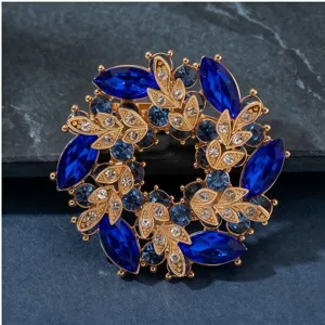 Elegante Vintage blaue Kristall Strass Kranz Brosche für Damen Legierung Blumen Schmuck