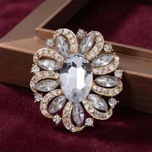 Elegante Kristall Blumen Brosche für Damen, glänzende Strass Anstecknadel für Mäntel.