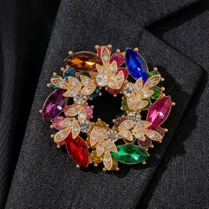 Bunte Vintage Kristall Strass Kranz Brosche Pin für Damen Mode Kleidung Accessoires Schick