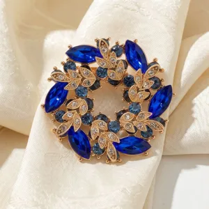 Vintage blaue Kristall Strass Blumen Brosche elegante Legierung Kleidung Pin für Frauen