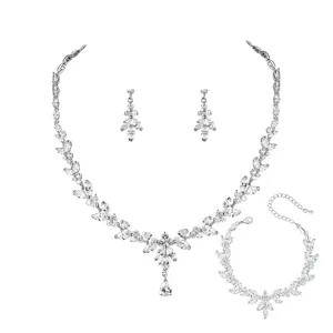 Set di gioielli da sposa in zircone con collana, orecchini e bracciale per feste.