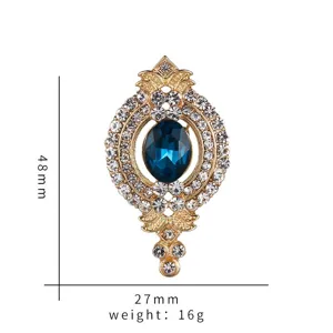 Vintage blaue Kristall Strass Brosche Pin mit ovalem Stein, exquisite Legierung Anzug Schmuck.