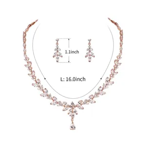 Set di gioielli da sposa per matrimonio collana e orecchini in rame e zirconi cubici.