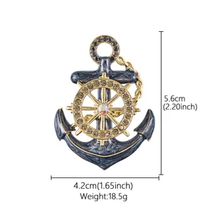 Unisex zinc alloy anchor brooch electroplated ship wheel pin fashion luxury jewelry accessories