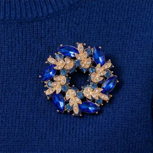 Vintage blaue Kristall Strass Blumenkranz Brosche Pin fuer Damen Mode Kleidung Zubehoer