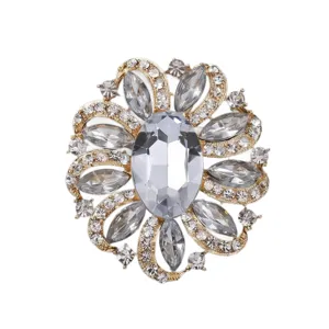 Elegante Kristall-Blumen Brosche für Damen, goldfarbene Strass Anstecknadel.