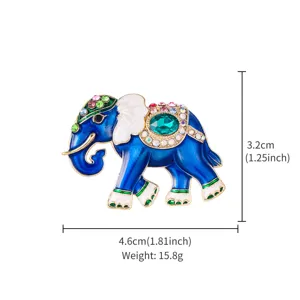 Exquisite luxe blauwe olifant broche met kleurrijke strass-steentjes en retro legering ontwerp.