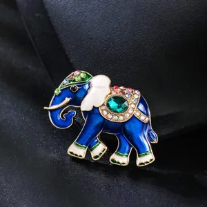 Prachtige luxe retro blauwe olifant broche voor mannen pak reversspeld mooie strass dier.