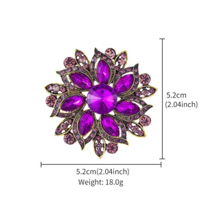 Vintage lila Kristall Blumen Brosche für Damen, elegante Strass Anstecknadel, 5.2cm.