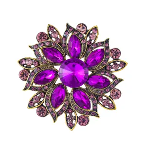 Vintage lila Kristall Blumen Brosche elegante Strass Legierung Korsage Damen Schmuck.
