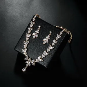 Eleganti set collana orecchini in zircone da sposa gioielli nuziali dorati