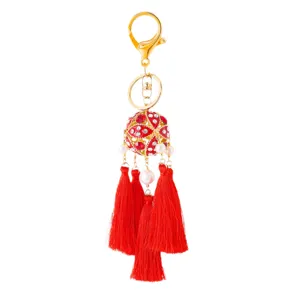 Traditional Chinese style rhinestone hydrangea tassel keychain alloy metal car bag pendant charm