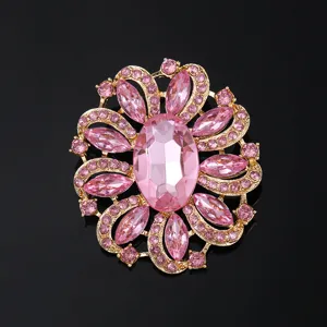 Luxe rose cristal strass floral broche ton or élégant vêtements accessoire épingle bijoux