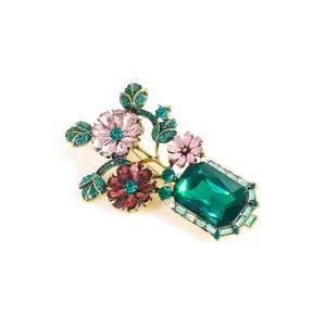 Vintage crystal vase brooch for women, elegant retro rhinestone flower pin apparel jewelry