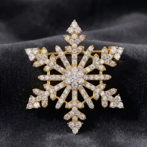 Broche Flocon de Neige en Cuivre Strass de Luxe pour Femmes Insigne de Cristal Scintillant de Haute Qualité Accessori de Costume de Mode Épingles de Luxe Légères Décoration de Manteau