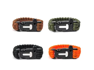 Multifunktionales 7-Kern Paracord Überlebensarmband mit Pfeife und Feuerstarter, 4 Farben.
