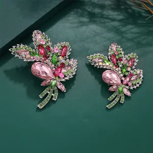 Crystal leaf brooch set, elegant rhinestone pin for women apparel, stylish sparkling jewelry accessory