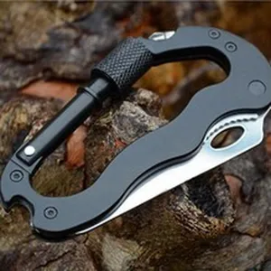 Coltello tascabile pieghevole con moschettone multifunzionale da esterno campeggio