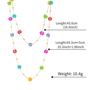 Multi-layer colorful beaded flower necklace for women, elegant gold chain clavicle jewelry.