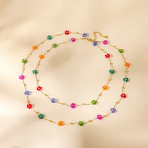 Colorful beaded flower choker necklace, sweet gold chain jewelry for women and girls daily wear.