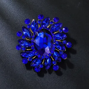 Broche fleur strass bleu luxueux élégant corsage vintage accessoire bijou pour vêtement