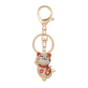 Portachiavi gatto fortunato strass carino lega ciondolo borsa per donna accessori