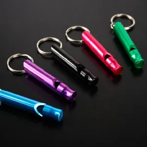 Colorful aluminum alloy survival whistle keychain, portable outdoor gear for hiking.