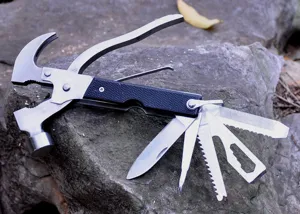 Multifunctional hammer multi-tool with pliers, knife, saw and anti-slip handle for outdoor.