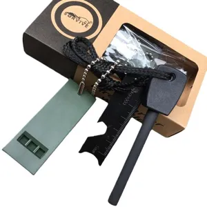 Kit acciarino di sopravvivenza all'aperto con asta in magnesio e strumento multifunzione campeggio.