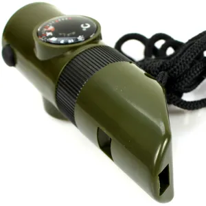 Outdoor Camping 7-in-1 multifunktionale Plastik Suerzsurvivalpfeife mit Kompass und Thermometer.