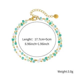 Double layer green cubic bead necklace with gold chain, sweet clavicle chain jewelry.