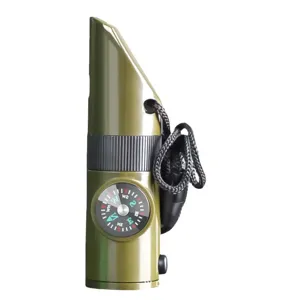 7 in 1 outdoor camping ueberleben pfeife mit kompass, abs kunststoff gruene notfall pfeife.