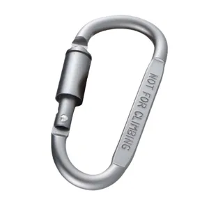 Silver aluminum locking carabiner D-shaped clip lightweight heavy duty for outdoor camping gear