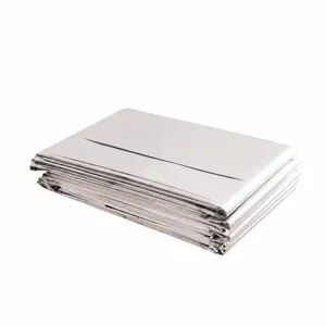 Emergency thermal blanket for outdoor camping and survival, silver PET film rescue.