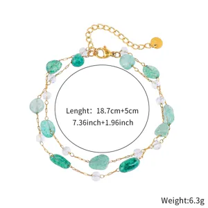 Double Layer Green Stone Crystal Bead Choker Necklace Fashion Jewelry 18.7cm+5cm For Women