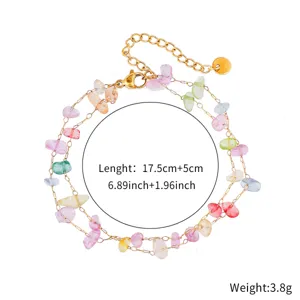 Multi-color stone chip double layer chain jewelry elegant design sweet style fashion accessory
