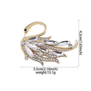 Vintage goldfarbene Kristall Schwan Brosche elegante Strass Anstecknadel Schal Accessoire