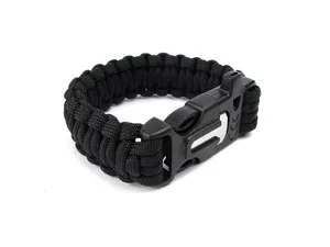 Schwarzes 7-Kern Paracord Überlebensarmband mit Notpfeife und Feuerstarter Outdoor