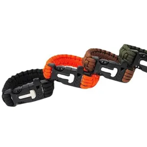 Bracelet de survie en paracorde 7 brins avec sifflet et pierre à feu, équipement d'urgence.
