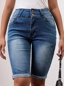 Women high waist slim fit denim shorts casual fashionable classic wash short jeans apparel