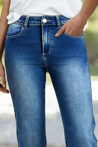 Women high waist slim fit blue denim jeans casual trousers for daily wear and street style.