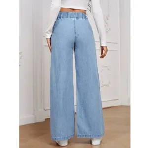 Casual stretch high waist wide leg loose lightweight denim jeans for women daily wear now