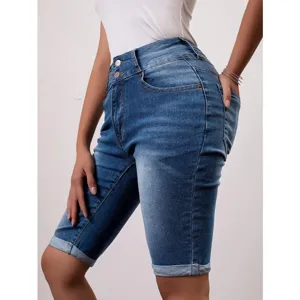 Women high waist slim fit denim shorts casual summer blue cuffed jean shorts stylish apparel