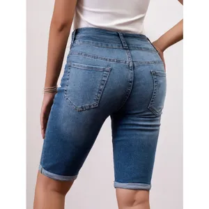 Women's slim fit denim shorts casual high waist blue denim shorts for summer fashion.