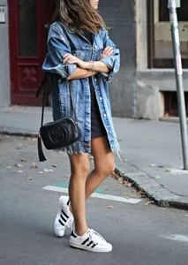 Women oversized denim jacket street style casual long sleeve spring blue outerwear item